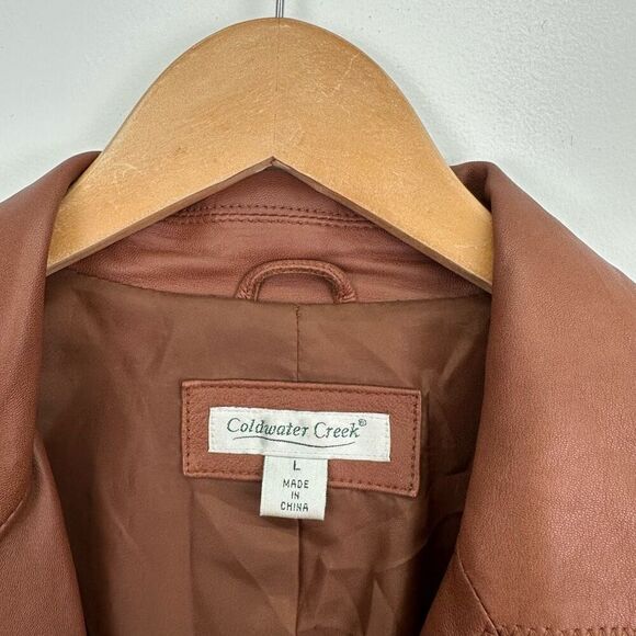 Coldwater Creek Women’s Supple Cognac Leather 2 Button Blazer Jacket - Picture 3 of 9